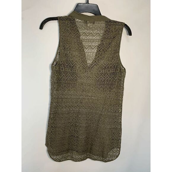 Venus Women's Fully Open Lace Sleeveless Flap Pocket Blouse Olive Small - Picture 6 of 9